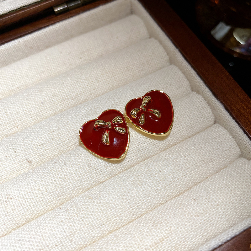 银针滴油爱心时尚简约耳环安可拉红色复古百搭耳钉轻奢高级感耳饰|undefined
