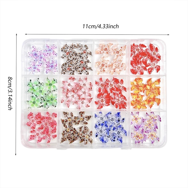 新款饰品盒装12色软雕冰晶花美甲饰品树脂立体五瓣花|undefined