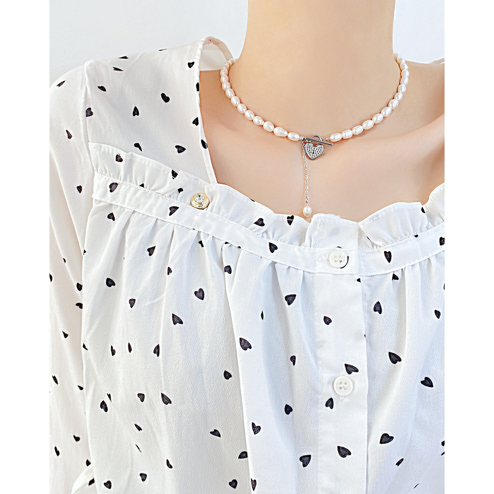 Elegant Heart Shape Stainless Steel Necklace Beaded Pearl Stainless Steel Necklaces_colorza_7