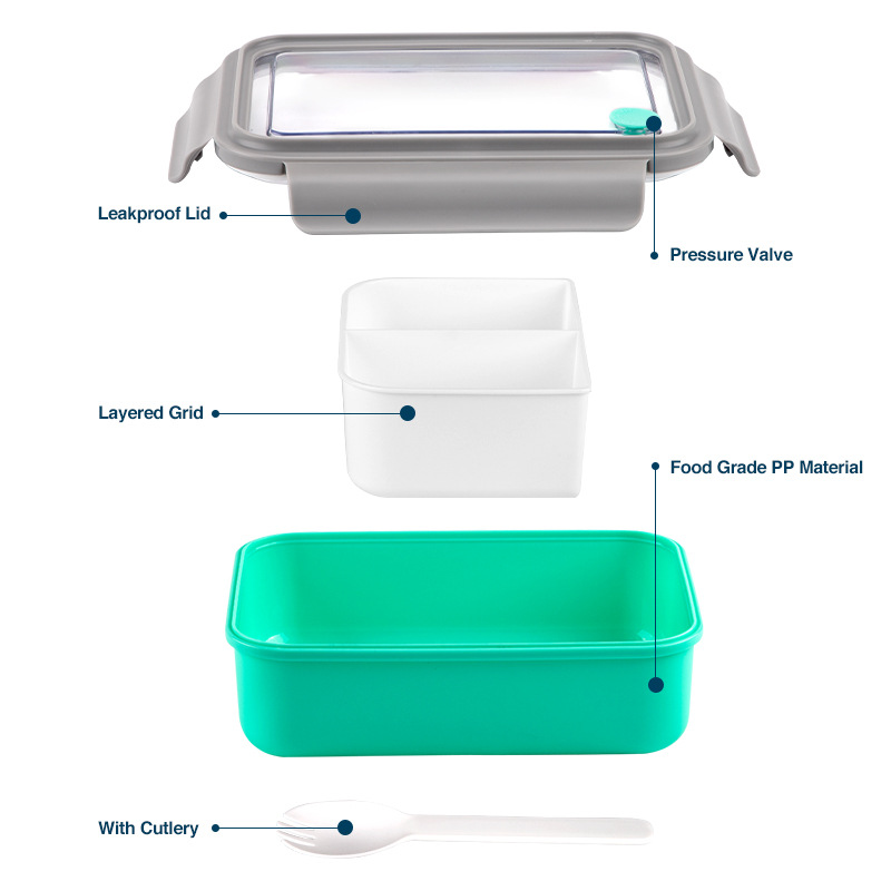 Microwave-Safe Bento Box With 2-Tier Compartments - Leakproof Lunch Container For Office Meal Prep (Dishwasher Safe BPA-Free Plastic)_voghion.com