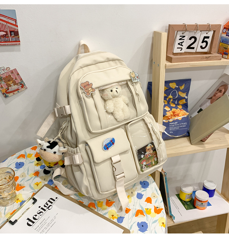 637g Weight Polyester Lining Material Zipper Closure Type School Occasion Nylon Material Solid Color Pattern Women'S Gender Square Shape White, Pink, Green, Blue, Black Color Large Size Wholesale Large Capacity Bear Backpack Nihaojewelry 36