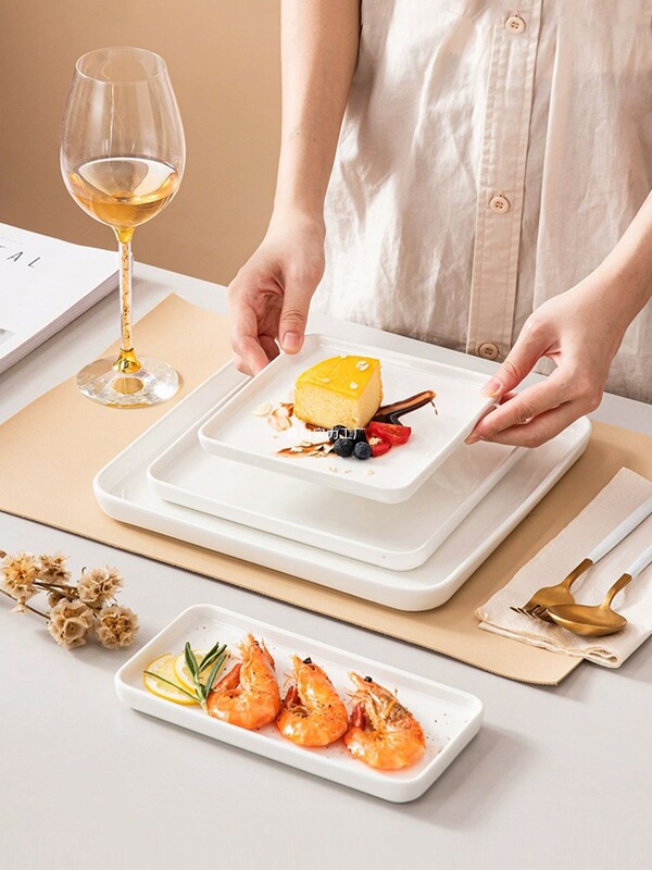 Drainage Tray with Muji Knife Holder, Square Flat Plate, Ceramic Plate, Rectangular Tray Ins Drainage Tray with Muji Knife Holder, Square Flat Plate, Ceramic Plate, Rectangular Tray Ins