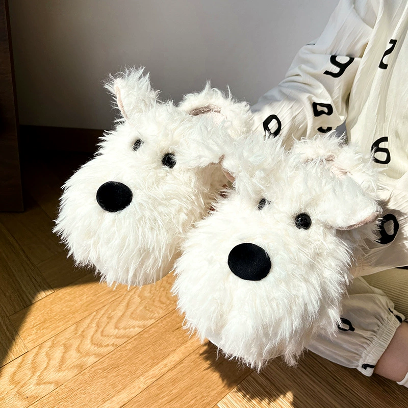 Набросанные щенки хлопчатобумажные тапочки женские зимние комнатные противоскользящие теплые полукатурки с плюшевыми матами