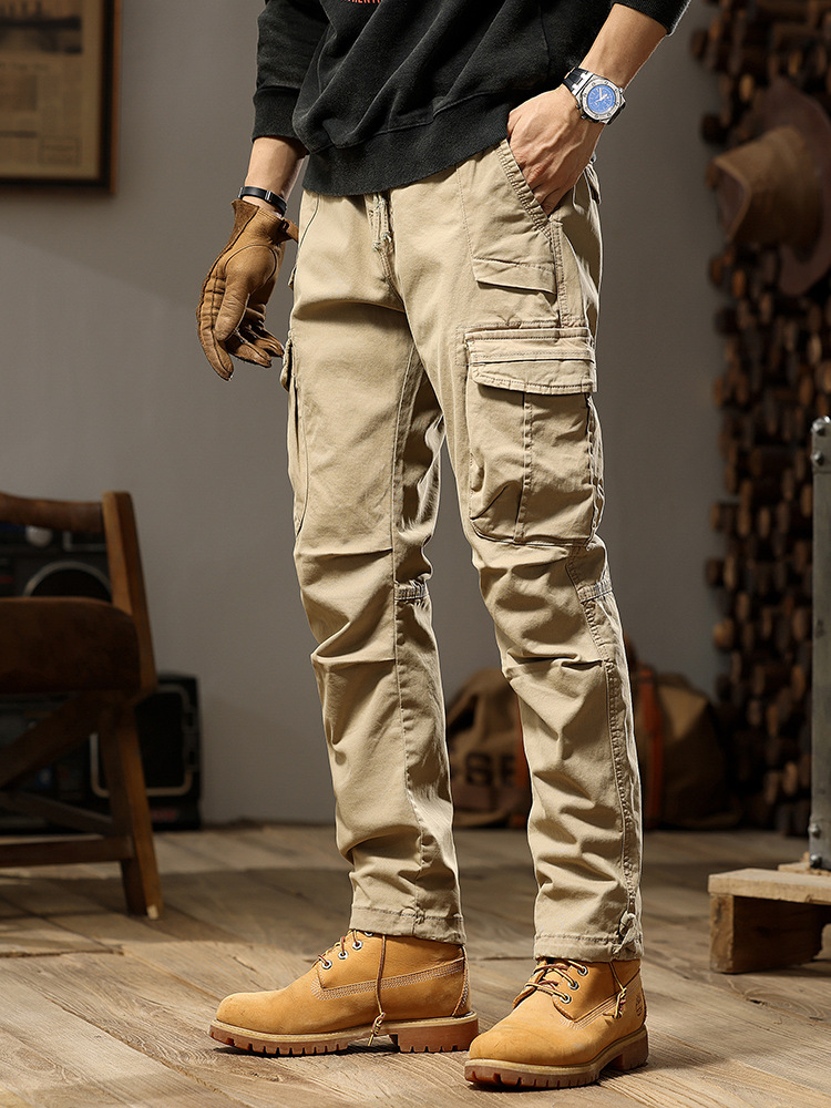 Hombres de moda nuevos pantalones de trabajo de bolsillo rectos de estilo americano 7606 pantalones largos