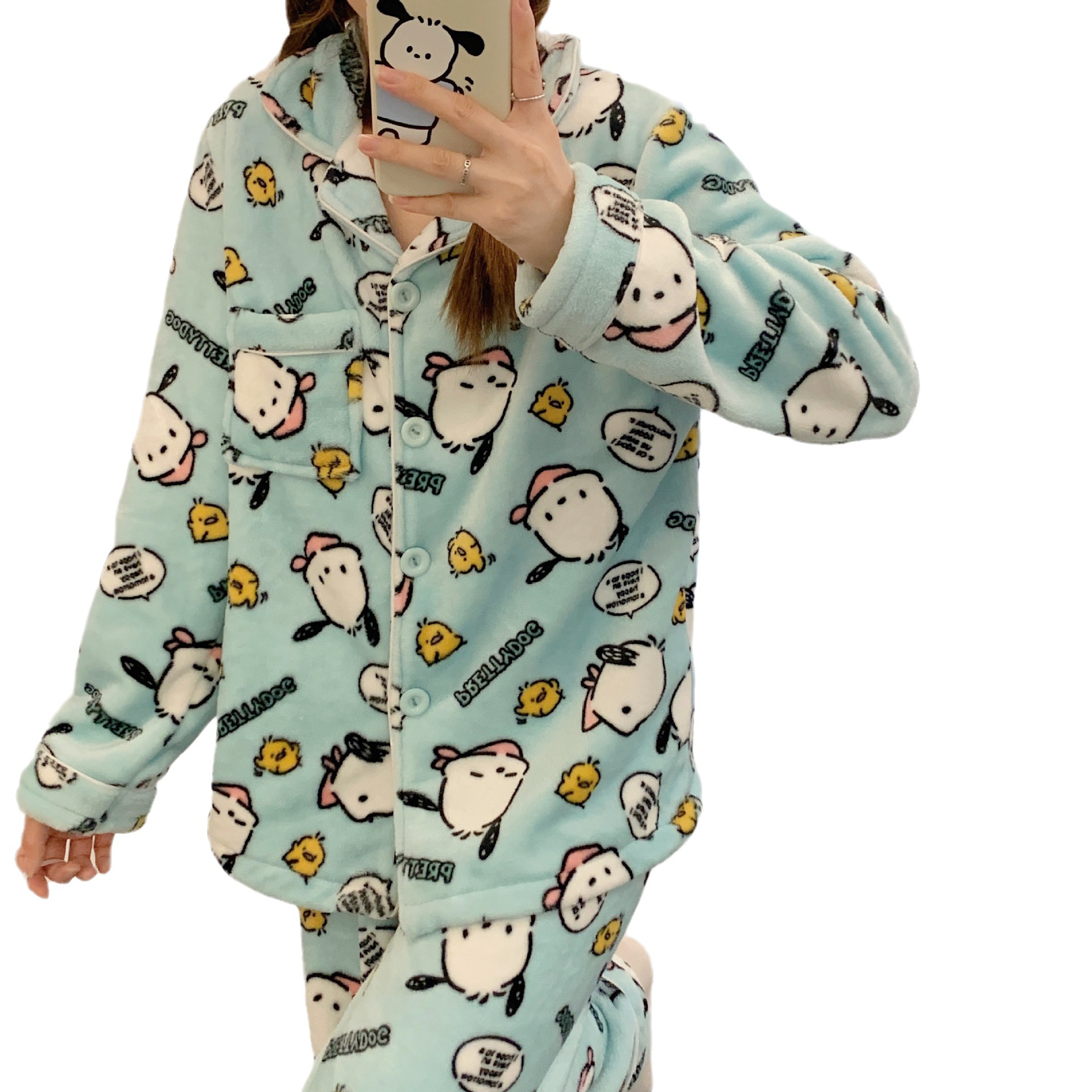Pacha perro pijamas franela de las mujeres Otoño e Invierno cardigan manga larga máscara ojo libre japonés lindo ins estilo homewear caliente