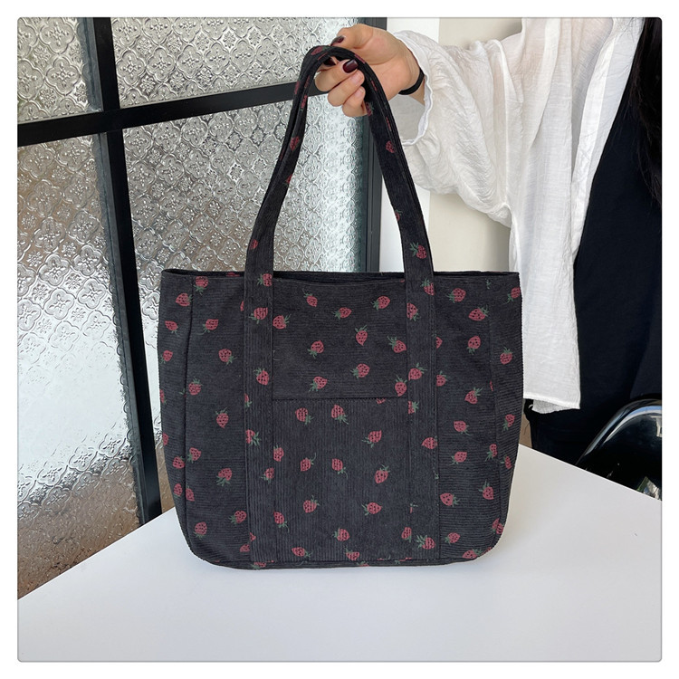 Women's Large Corduroy Strawberry Streetwear Sewing Thread Square Zipper Handbag display picture 8