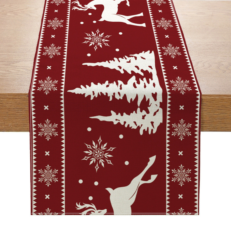 Camino de mesa navideño con estampado de muñeco de nieve y Santa
