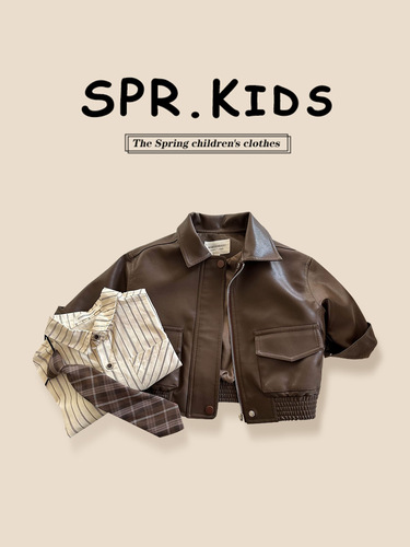 Children's Fleece Lined Leather Jacket 2025 Autumn New Boys and Girls Collar Leather Jacket for Boys Korean Style Motorcyclist Outfit