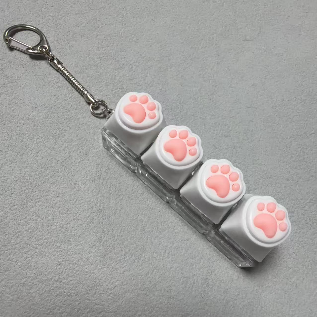 Four-button transparent case - white cat paw - snake bone chain