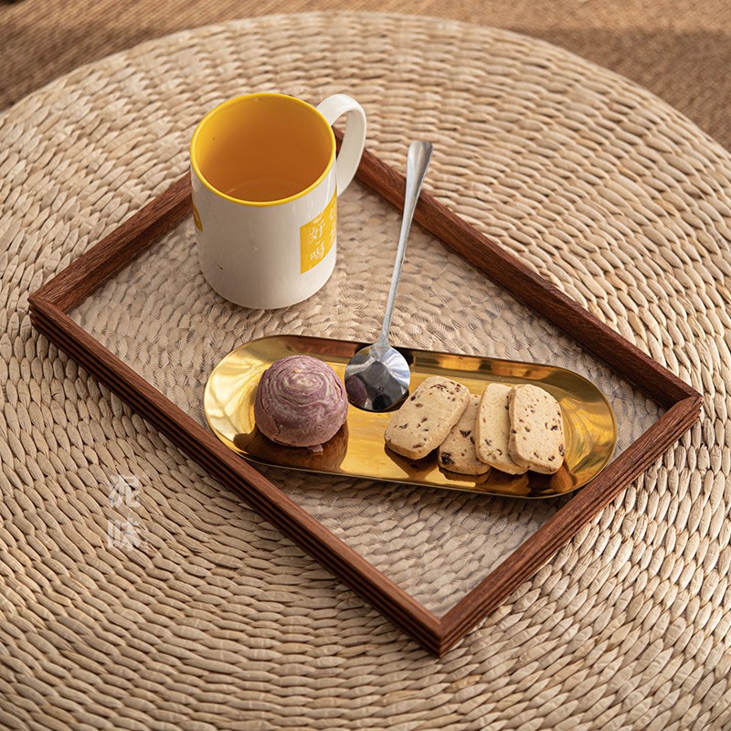 Japón retro mano de martillo de nuez negra bandeja de té de vidrio bandeja de infusión seca rectangular accesorios de ceremonia del té