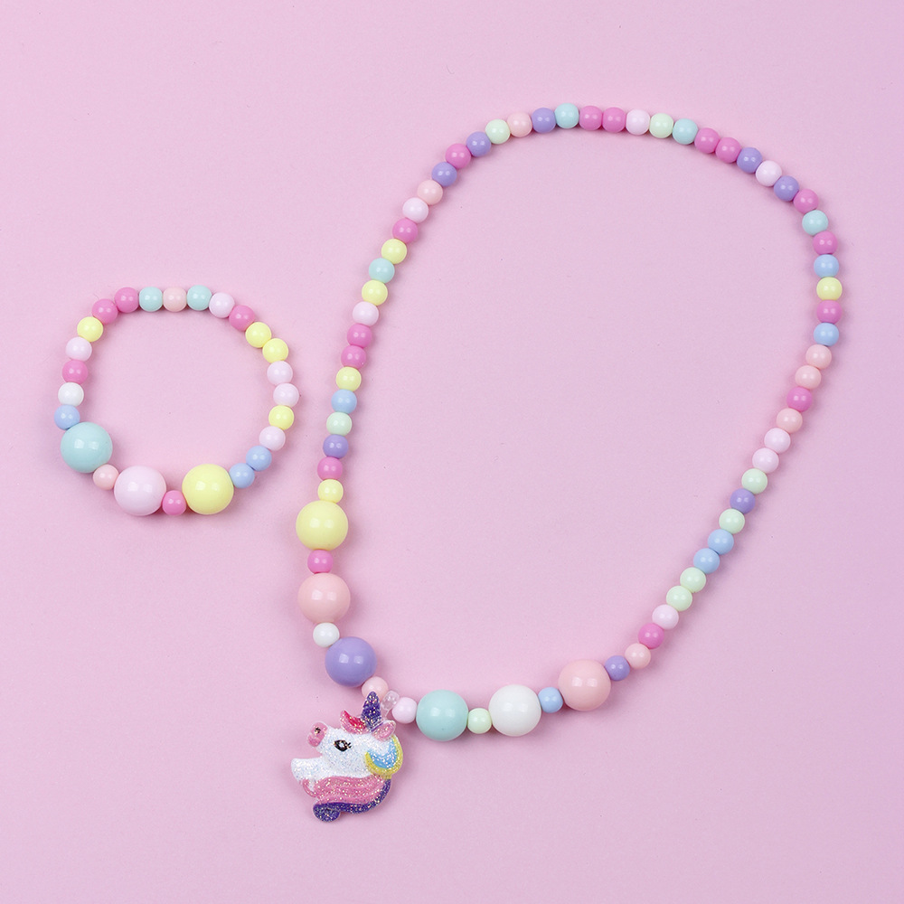 Color Unicorn Acrylic Handmade Beaded Bracelet and Necklace Set