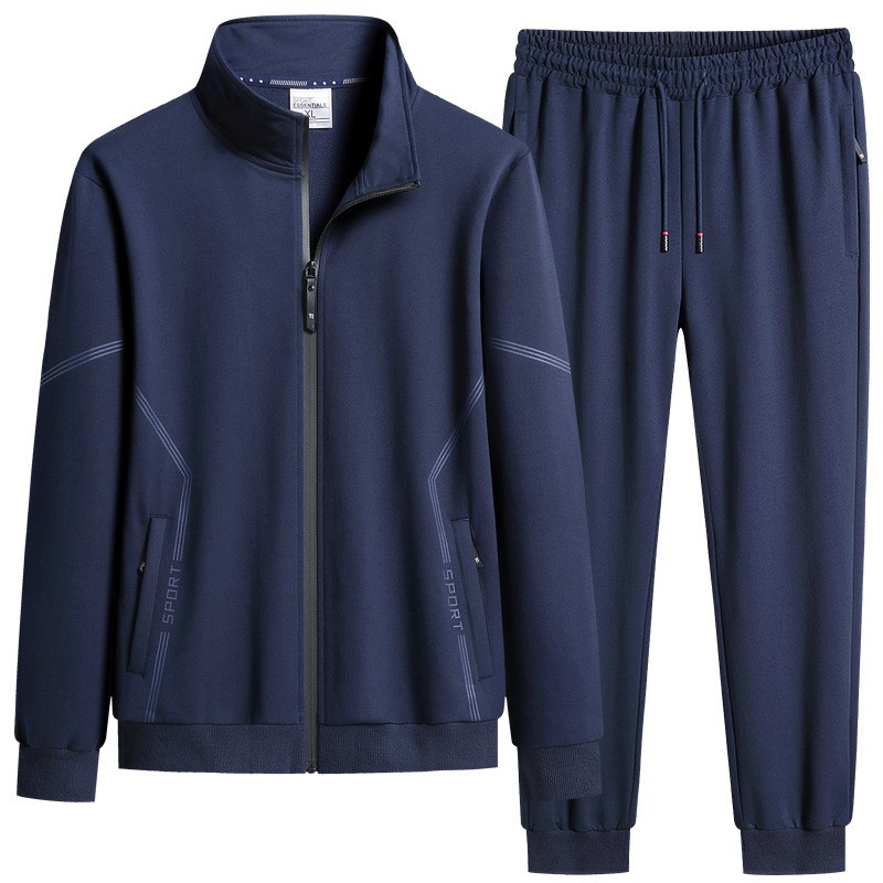 Trajes deportivos de ocio transfronterizos Cardigan de cuello de algodón de dos piezas 2026 nuevo primavera y otoño ropa de running para papá