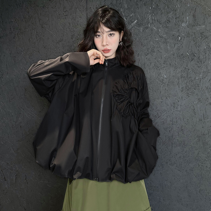 Yamamoto yaosi plisado flor tridimensional abrigo corto Otoño de las mujeres Nuevo diseño de nicho suelto cremallera cardigan trench Coat