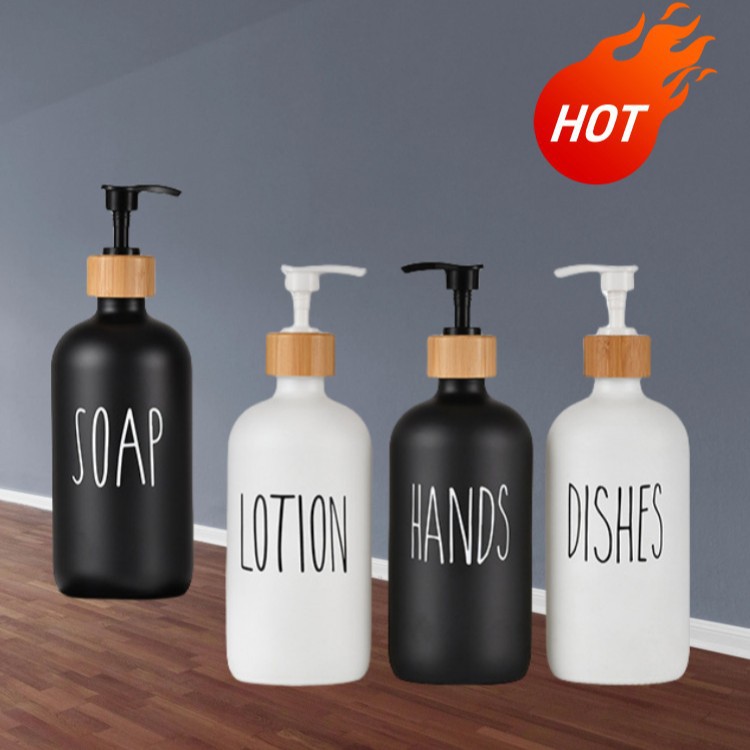 Amazon Boston en blanco y negro botellas de vidrio serigrafía jabón champú desinfectante de manos 500ml botellas de vidrio de agua