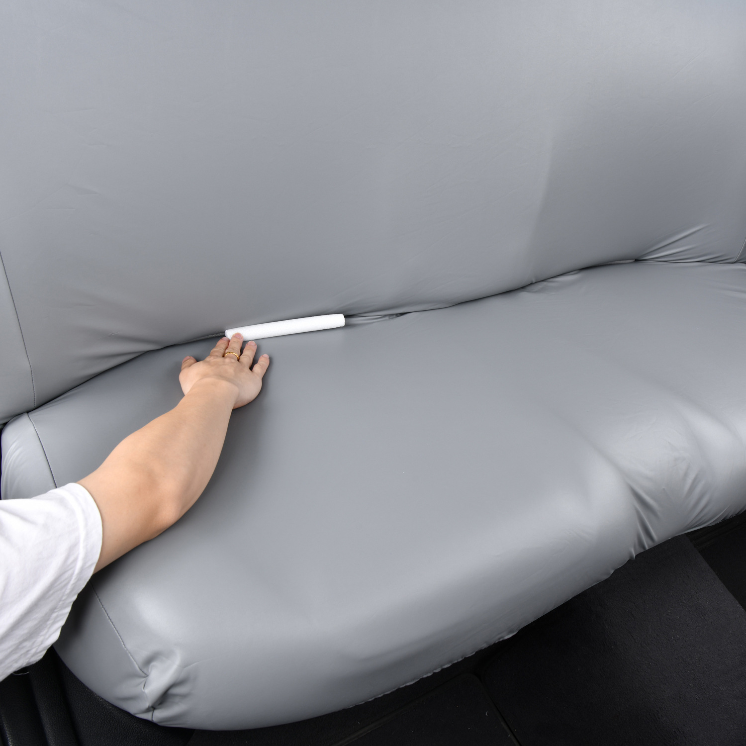 Pu Car Seat Cushion Cover, Elastic Universal Leather Rear Seat Three-Person Integrated Seat Cushion and Backrest Cover, Dustproof and Waterproof