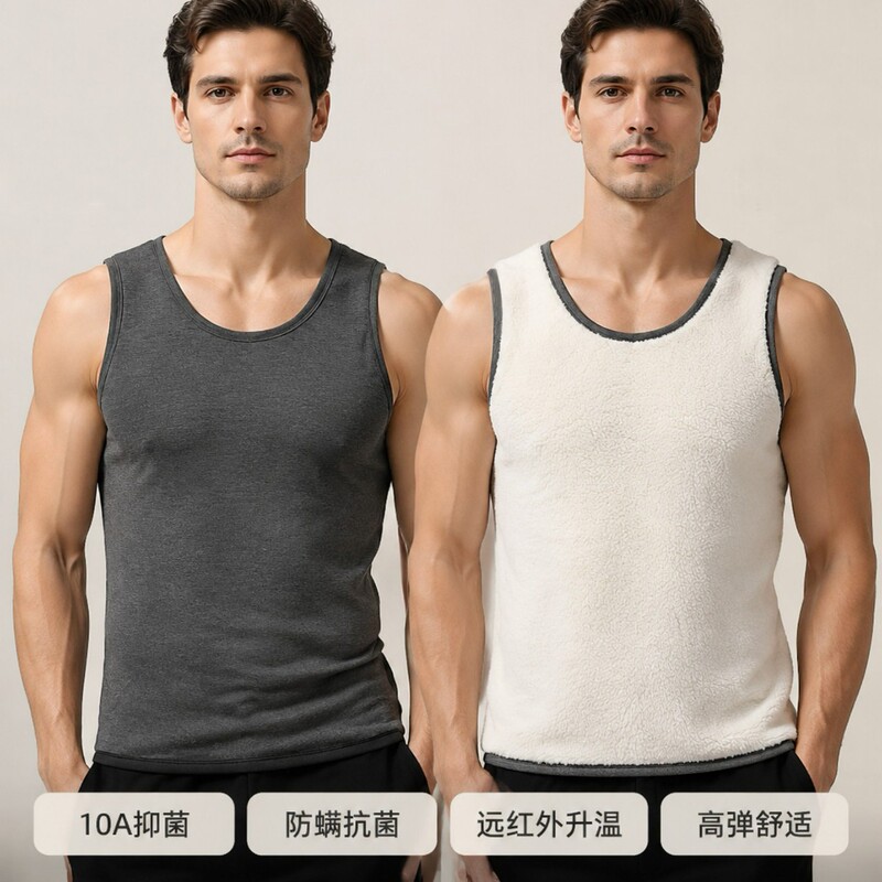 420g heavy-weight lamb wool thickened 10A antibacterial far-infrared heating high-elasticity round-neck men's thermal vest 420g heavy-weight lamb wool thickened 10A antibacterial far-infrared heating high-elasticity round-neck men's thermal vest