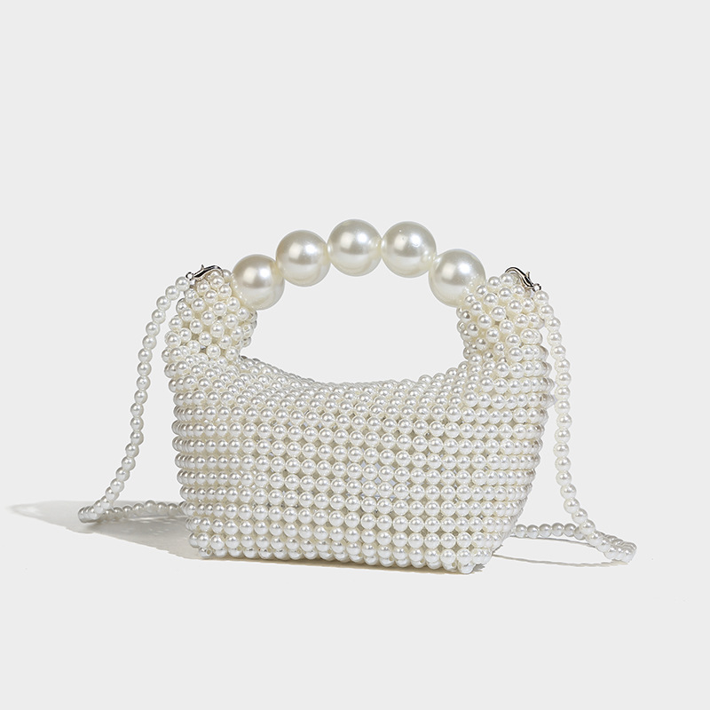 Perlina in stile francese Ins con design cavo, dolce ragazza versatile perla tenuta in mano, croce diagonale a spalla singola intrecciata a mano_voghion.com