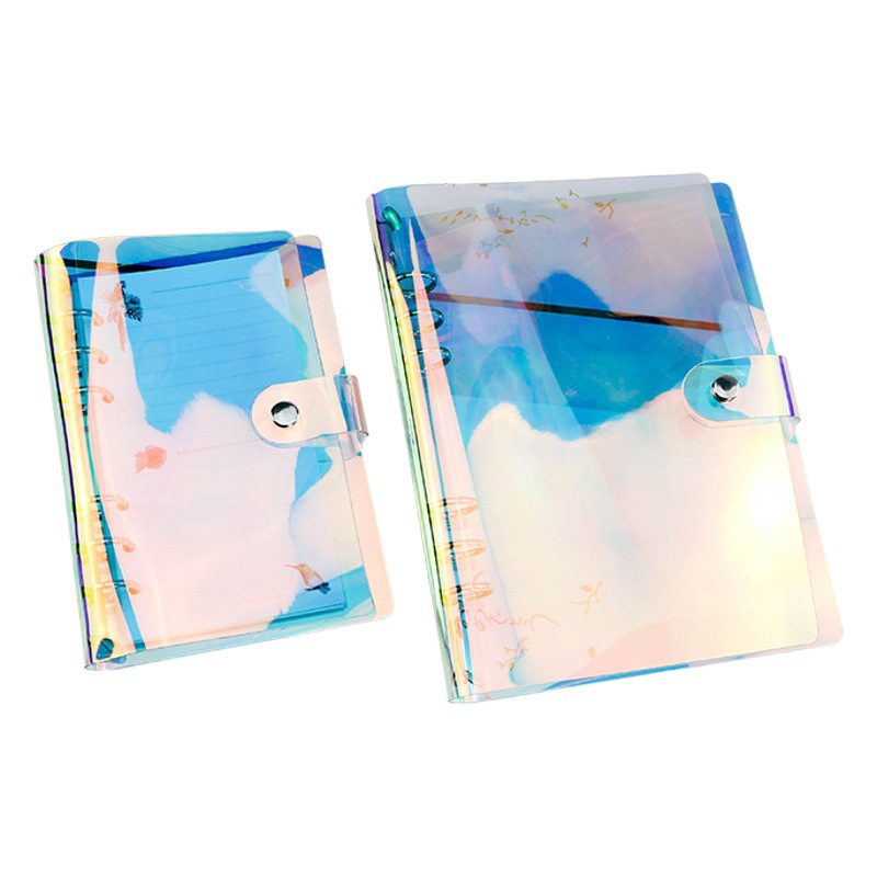 A6A7 gradiente láser cremallera bolsa colorido láser PVC clip de hojas sueltas colorido láser mano cuenta de hojas sueltas libro Shell