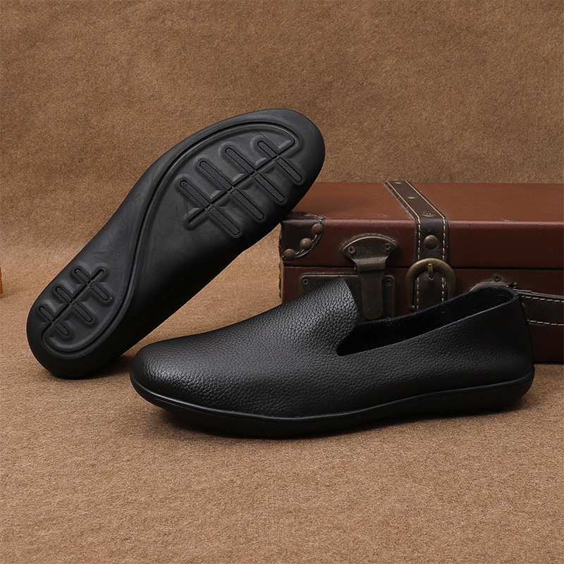 Top-grain leather men's shoes without inner lining, rubber sole, 2021 new spring and autumn men's shoes, business casual men's pantoletten