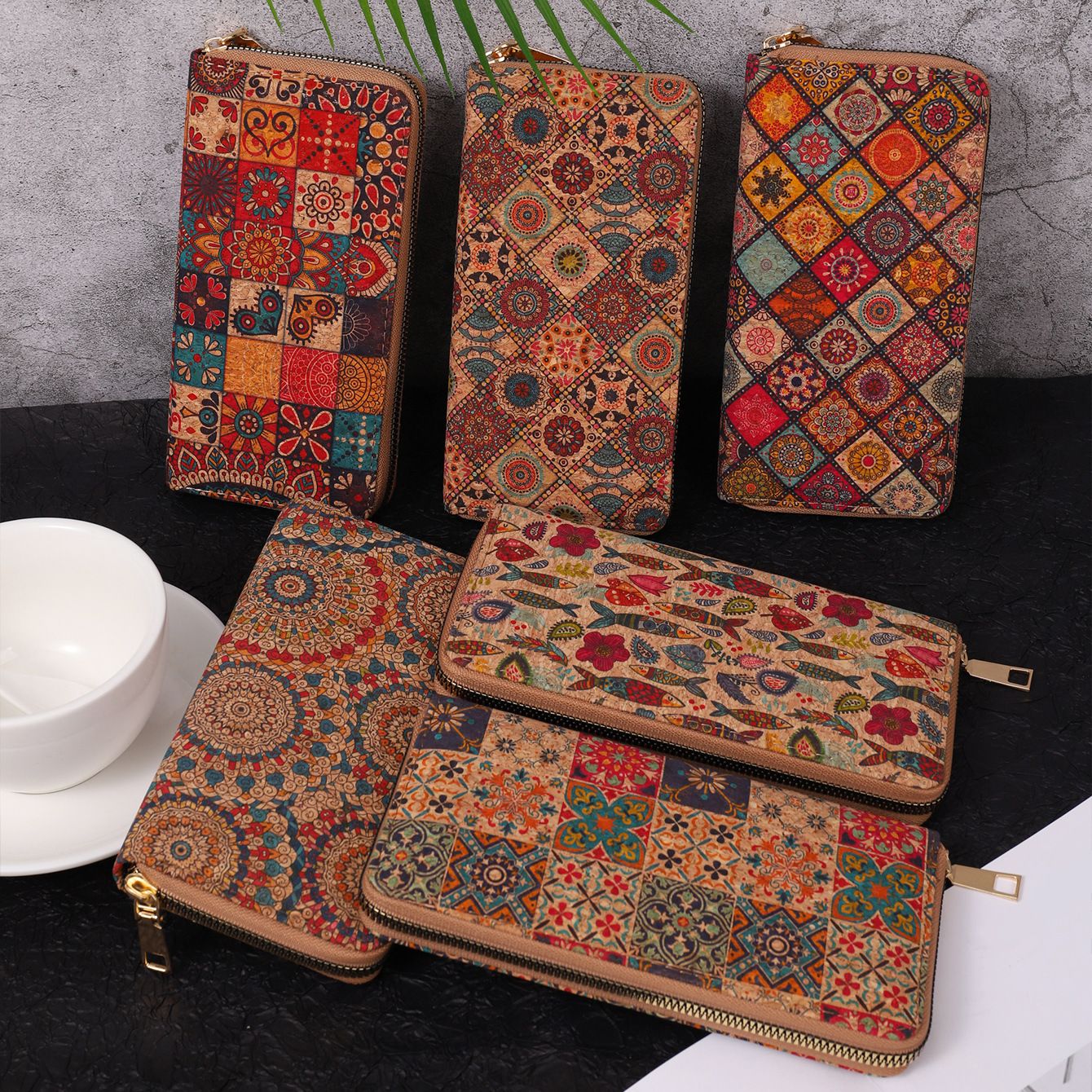 Cross-border PU portable multi-functional bag, wood grain, large capacity, multiple card slots, retro wood grain women's long wallet