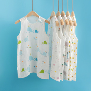 Baby Sleeping Bag Anti-Kick Quilt Kidsren's Pure Cotton Gauze Thin Newborn Male and Female Baby Spring and Summer Belly Protection Vest Nightgown
