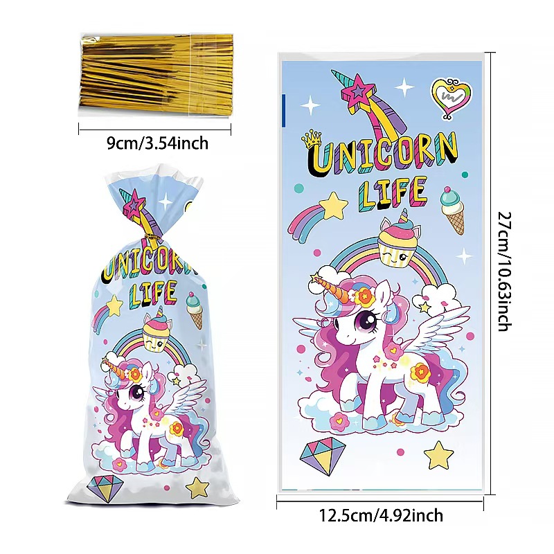Cross-border arco iris unicornio bolsa de dulces impresión de dibujos animados opp pidiendo bolsa de azúcar bolsa de embalaje de pan de plástico