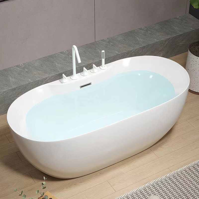 Simple Household Bathtub Acrylic Integrated Oval Standing Bathtub for Adults Hotel Homestay Double-Layer Insulation