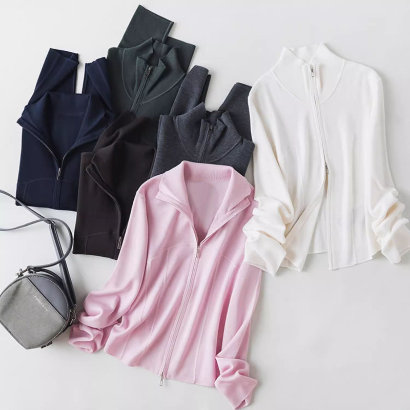 French Cabinet Pole Double-Layer Densely Woven Merino Pure Wool Double-Ended Zipper Stand-Up Collar Knitted Cardigan Sweater Jacket for Women