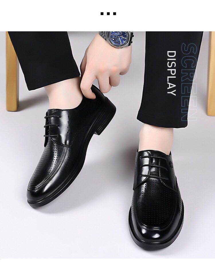 Giày sandal da nam mùa hè buộc dây, đế cao 2 cm, thoáng khí kiểu công sở — Màu nâu, màu đen chi tiết 14
