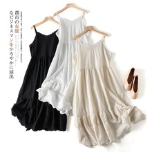 日系棉质刺绣下摆蕾丝边吊带连衣裙女内搭性感叠穿文艺女打底裙夏