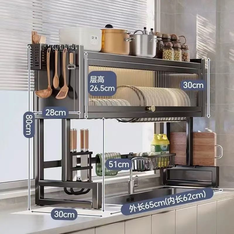 Rack de almacenamiento de fregadero de cocina lavavajillas lavavajillas estanque a prueba de polvo cubierta de almacenamiento multifuncional a prueba de polvo marco de drenaje