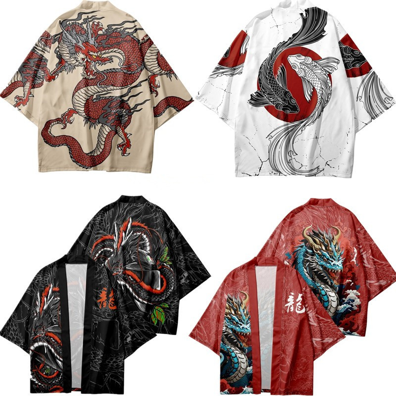 Foreign trade cross-border national style retro ukiyo-e Harajuku kimono cloak feather woven robe 3D digital printing cardigan Hanfu
