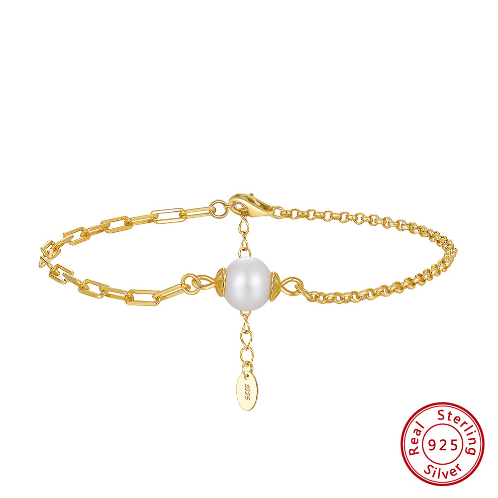 2g Weight 0.03µm Gold Plating Thickness Electroplating Gold Plating Process Spring Ring Trigger Clasp Closure Clasp Closure Type 14K Real Gold Plated, Platinum Plated Plating Material 925 Sterling Silver Pendant Material Stone-Free Inlay Material Bracelets Classification 925 sterling silver Chain Material Beaded Chain Chain Type 1 Piece Quantity Daily Occasion 925 Sterling Silver, Freshwater Pearl Material Geometric Pattern Women's Gender Simple Style Style Plating Craft 925 Sterling Silver Freshwater Pearl  Bracelets Simple Style 13