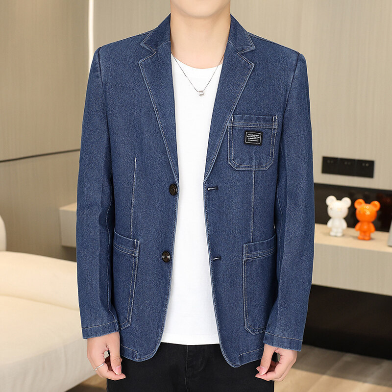 A generation of men's 2025 spring and summer Denim suit black blue other in stock whole single jacket Korean version A generation of men's 2025 spring and summer Denim suit black blue other in stock whole single jacket Korean version