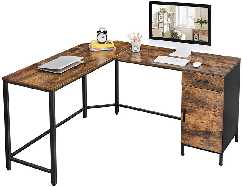 Single Desk Corner Table L Shape Computer Desk Cabinet and Drawers Study Home Office Space Saving