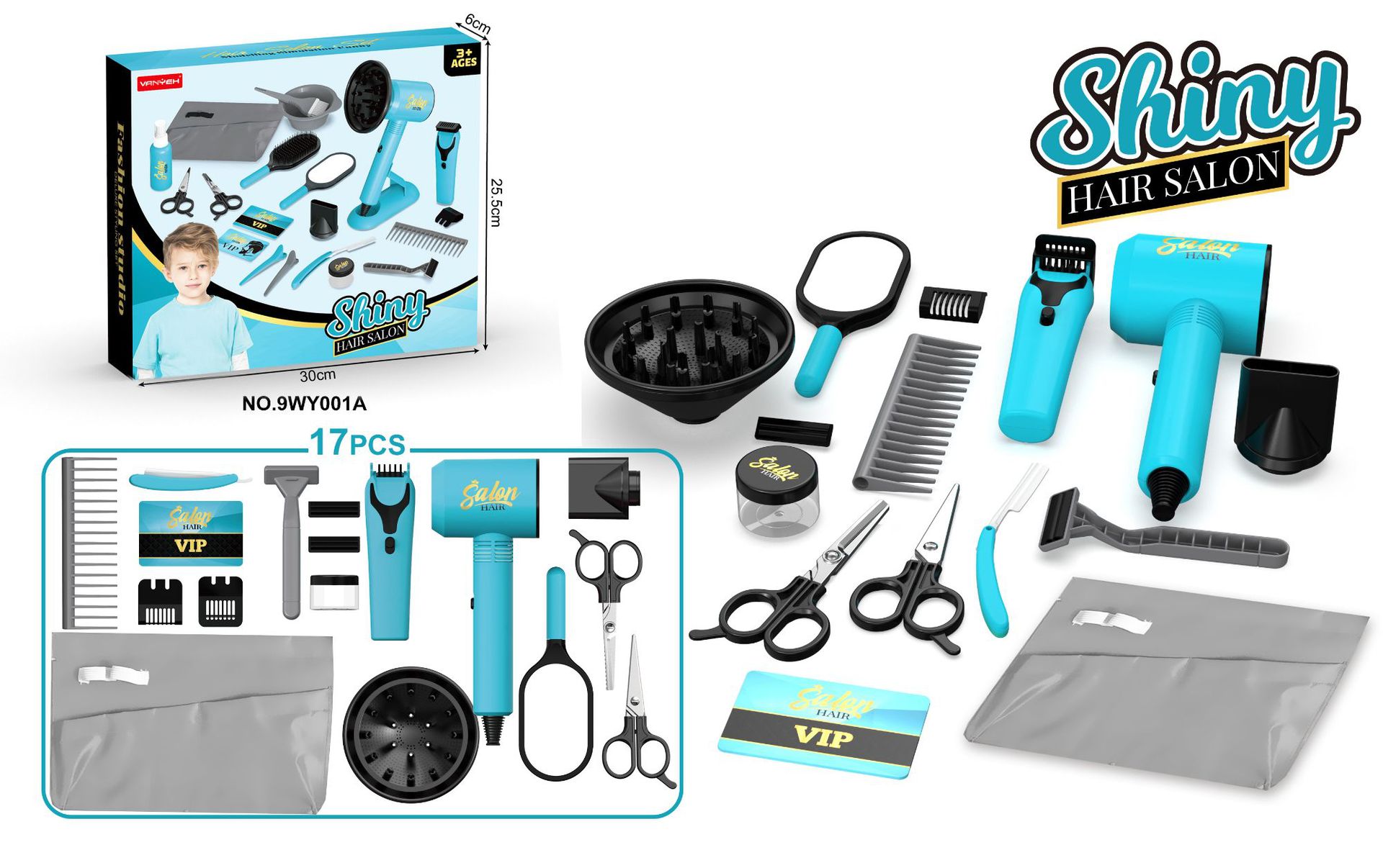 Secador de pelo eléctrico transfronterizo para niños, barra de lacio, juego de corte de pelo, herramientas de vestir, herramientas de peluquería, juguetes de juego para el hogar
