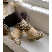 两种筒高甜美学院风棉靴2025秋冬新款毛球雪地靴女厚底中筒靴民族