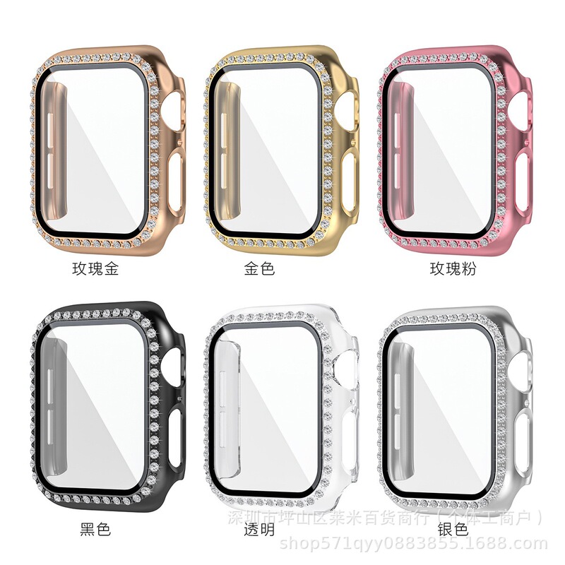 Suitable for Apple Watch Protective Case Watch Series2-10/Se Watch Single Row Diamond-Encrusted Tempered Film