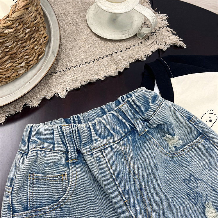 Blugi pentru copii, primăvară și bebeluși la modă pentru toamnă, versiune coreeană, model graffiti cu picior drept pentru băieți._voghion.com