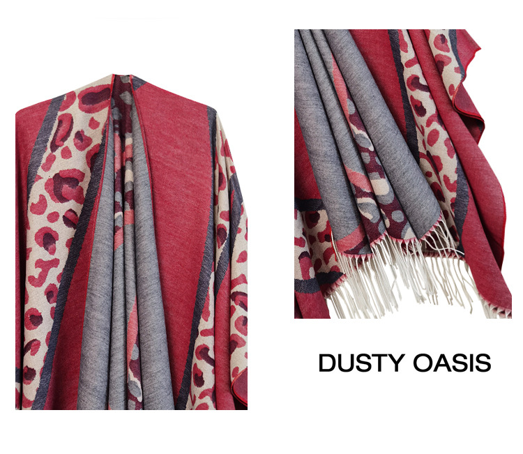 Unisex Women's fashion leopard cape large jacquard travel tassel split cape_viptrois.com