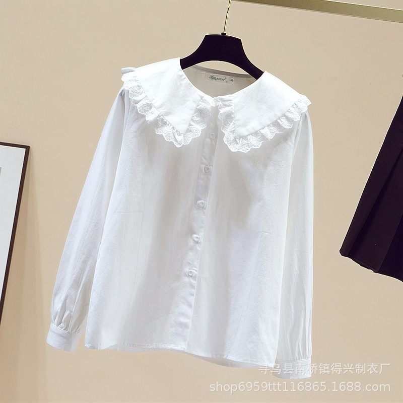 Lace Doll Collar Shirt Women's Spring & Fall 2025 New Pure Cotton Long-Sleeved Bottoming Shirt Elegant and Chic Shirt
