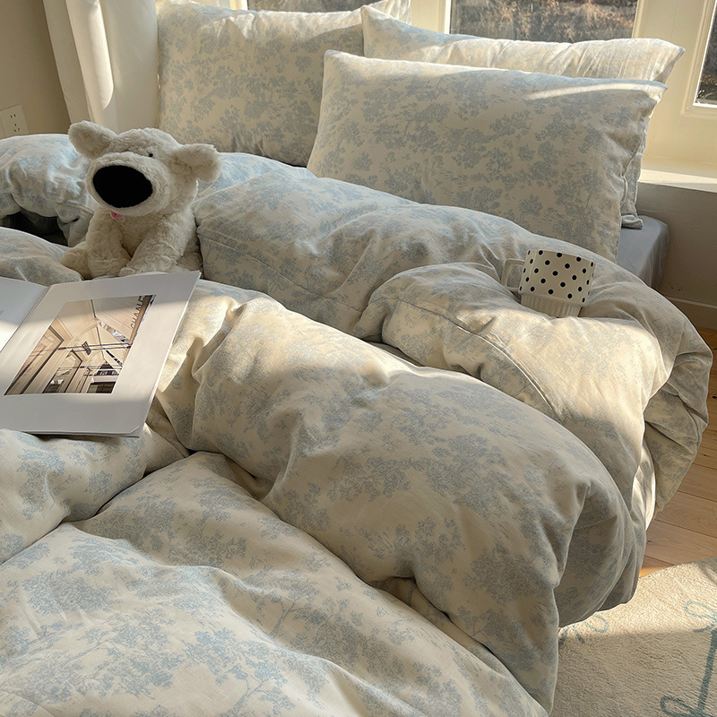 Cama de hilo de doble capa de algodón de grado materno-infantil de clase A, funda de edredón de algodón de cuatro piezas, sábana 2025 nuevo estilo universal de cuatro estaciones