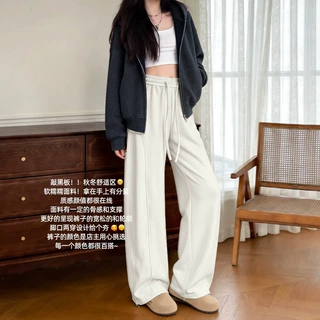 密舒绒抽绳卫裤女春秋新款垂感高腰直筒运动裤显瘦慵懒休闲阔腿裤