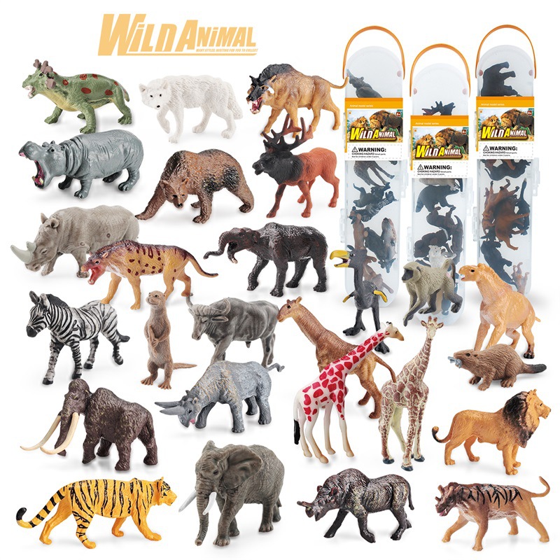 Simulación transfronteriza mini bosque animal prehistórico norteamericano animal sudafricano traje animal modelo adornos enlatados
