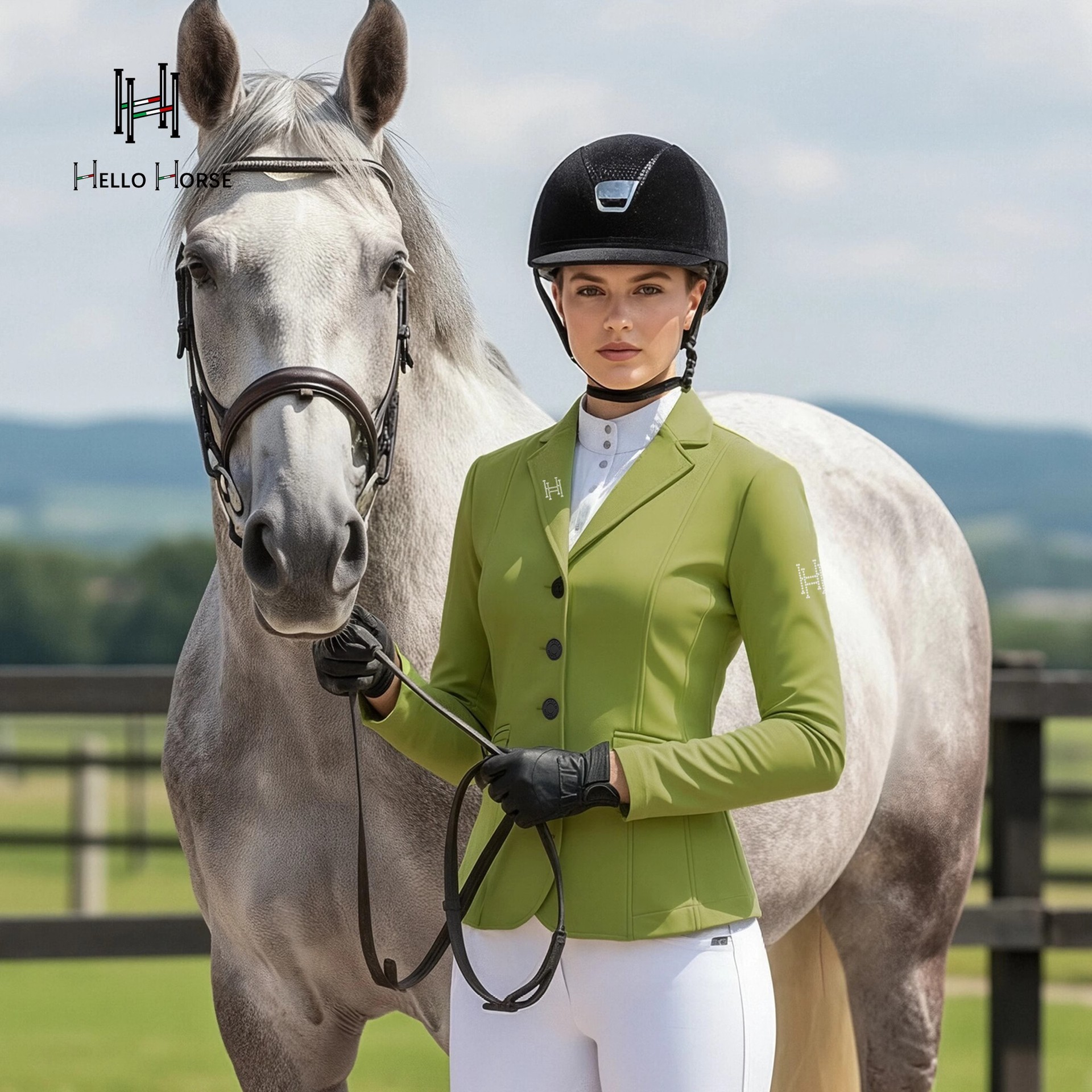 Hello Horse马术骑士女士收腰马术西服镶钻简约四季西服外套