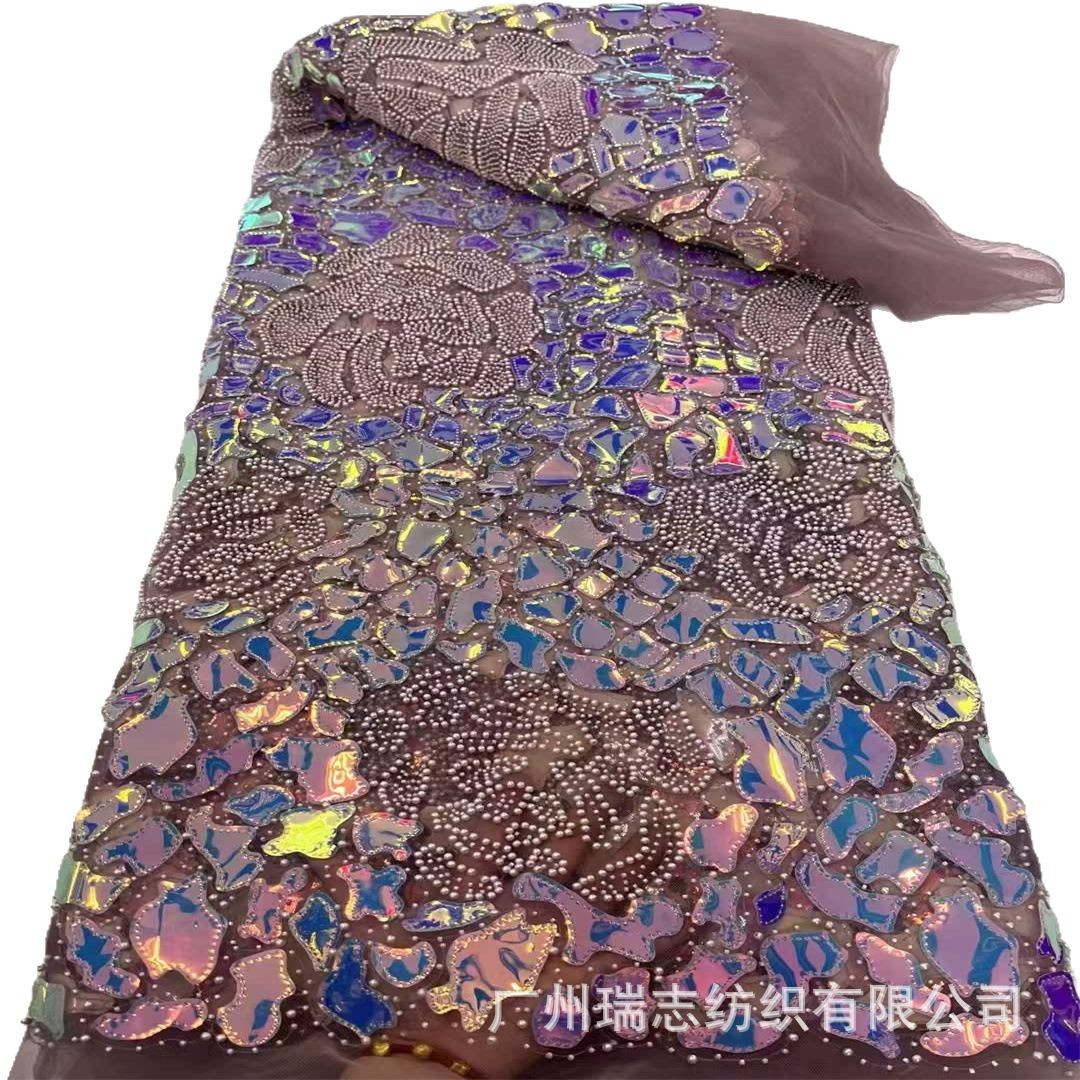El láser de color fantasma rosas bordadas Gao Ding rendimiento ropa de moda nacional sequin bordado tela