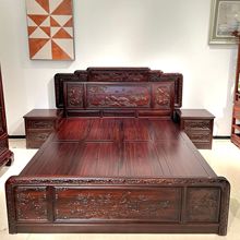 红木床东非酸枝大床三件套国色天香新中式大床雕花素面古典床