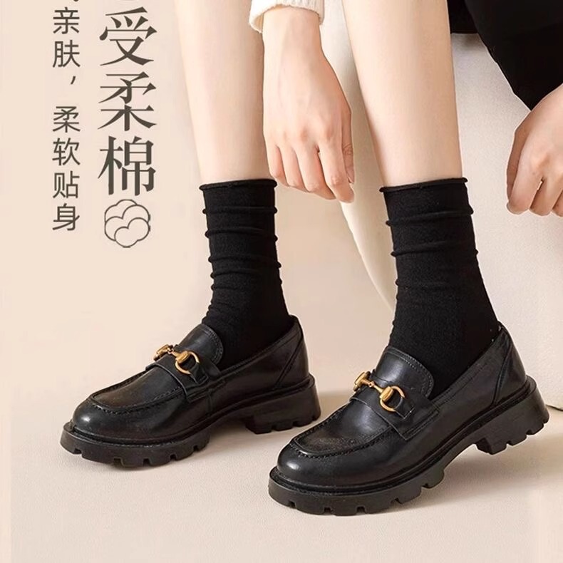 Black socks with small leather shoes long tube with autumn and winter spring and autumn tube summer stacking socks women's fashionable loafers