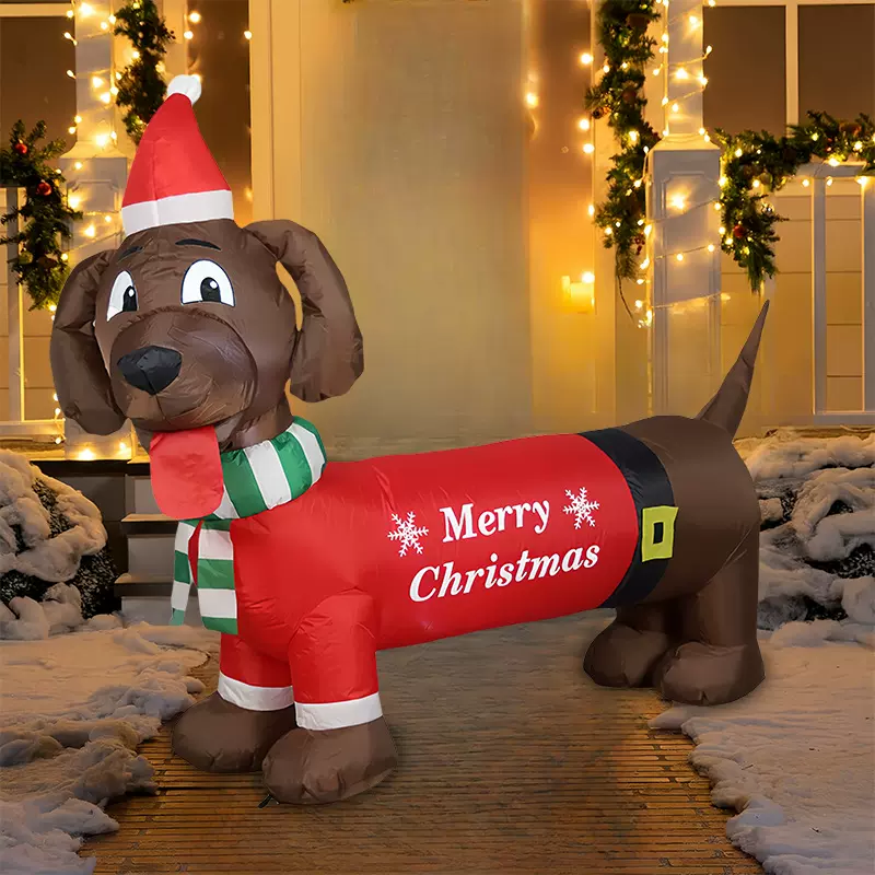 跨境圣诞节用品充气气模5FT腊肠狗LED发光场地布置庭院装饰摆件