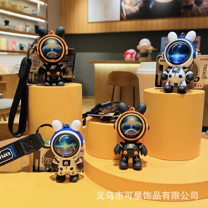 Flying Starry Sky Rabbit astronaut keychain creative car key chain pendant couple gift doll bag pendant